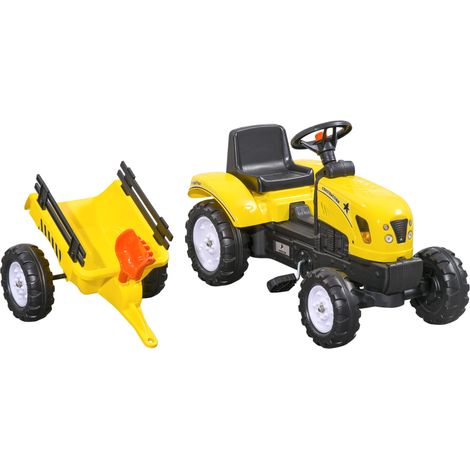 Tracteur à pédales enfant 3 ans avec 2 poignées, charge max 35 kg, jaune 133x42x51 cm