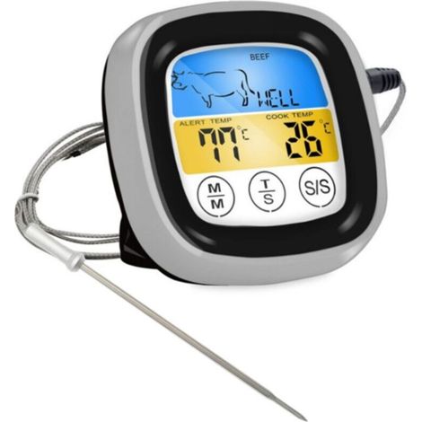 Digital meat thermometer for oven, barbecue, grill, kitchen, food cooking with 1 probe and timer (waterproof probe) (1/5)