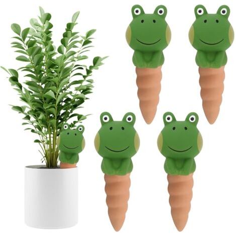 Lot de 4 Cônes d'Arrosage Autonomes en Terre Cuite, Globes Goutteurs Décoratifs pour Plantes - Système d'Arrosage Automatique pour Plantes d'Intérieur et d'Extérieur (Mignon Grenouille) (1/5)