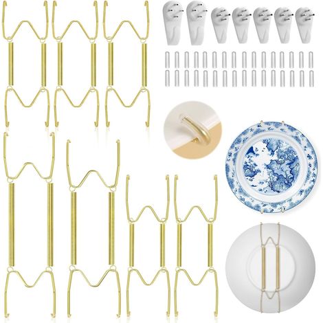 Lot de 7 supports muraux invisibles - Acier inoxydable - Pour assiettes décoratives 6 à 12 pouces - Fixation sécurisée sans trace - Salon cuisine galerie (1/5)