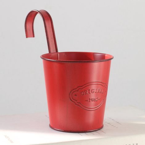 1 Pc Vintage Style Red Iron Hanging Flower Pot Plant Pots for Balcony Garden Fence (1/4)