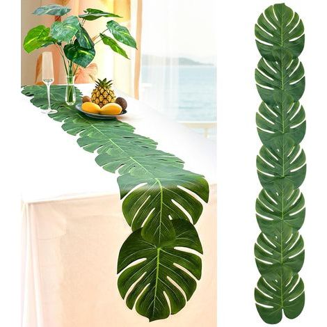 Künstlicher Monstera-Tischläufer, 28 x 178 cm, grüner künstlicher Palmenblatt-Tischläufer, tropische Hawaii-Dekoration für Partys (1/5)