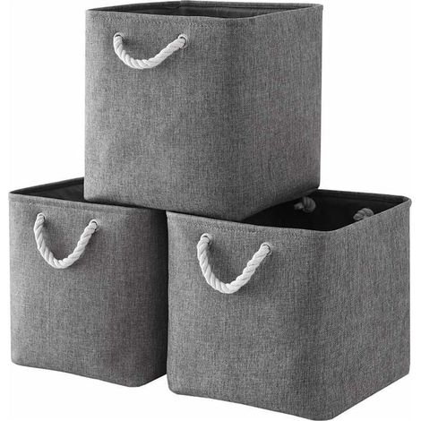 Enowelir Cube de Rangement Tissu Pliable 25 x 25 x 25 cm pour Jouets et Vêtements Lot de 3 Gris (1/4)