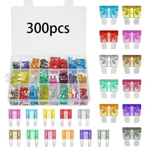 300-piece car fuse kit – 150 medium and 150 small fuses – 11 colors for easy identification – Durable zinc and plastic materials (1/5)