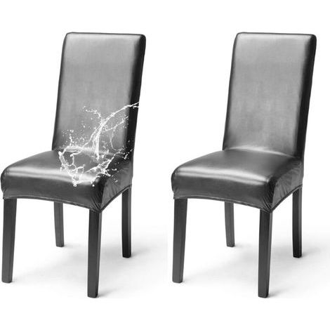 Lot de 2 Housse de Chaise Simili Cuir Imperméable Elégant Couverture de Chaise Extensible Dos Haut Salle à Manger Banquet Mariage Fête Noël Restaurant Hôtel, Noir (1/4)
