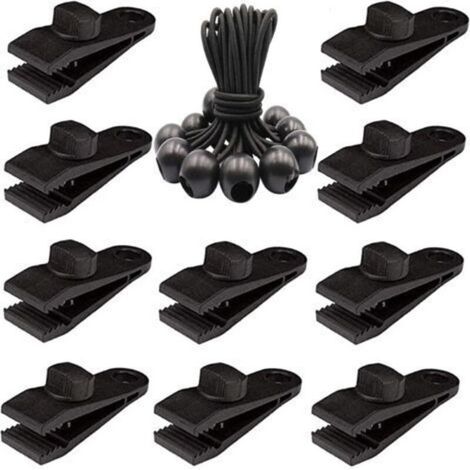 Lot de 20 clips de bâche robustes – Pinces de tente à vis pour bâche avec boule élastique pour auvent, auvents, pergola, couvertures en toile, camping en plein air, piscine. (1/5)