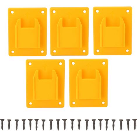 Lot de 5 supports muraux jaunes pour batterie d'outils électriques 14,4V 18V 20V, crochet de rangement lithium pour atelier (1/5)