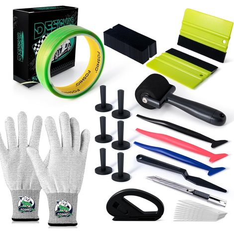Kit d'outils en Vinyle de Voiture,Ruban de découpe sans Couteau 50 m,Raclette pour Film teinté,Kit d'outils pour Enveloppement de Film, 6 aimants pour Envelopper,Grattoir,Raclette en Feutre