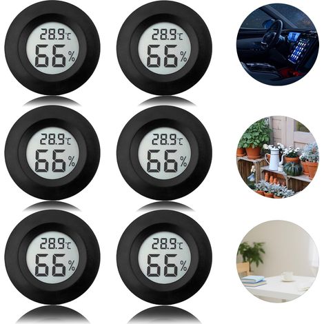 - Thermomètre numérique pour intérieur, lot de 6 mini hygromètres d'air, ℃/℉, mini hygromètre pour serre, cave, chambre d'enfant, noir, rond (1/5)