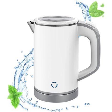 Mini bouilloire de voyage 800 ml, silencieuse en acier inoxydable, blanc (1/5)
