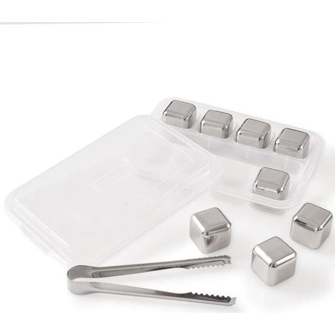 Set mit 8 wiederverwendbaren Eiswürfelbehältern aus Edelstahl inklusive Zange und Eiswürfelformen (1/4)