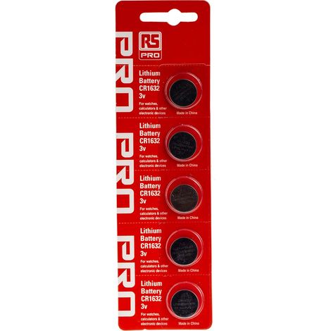Rs Pro – Pile bouton CR1632 3V – Lithium Manganèse Dioxyde – 16mm – Capacité 120mAh – Pack de 5 unités (1/3)