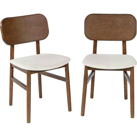 sweeek - 2er-Set Vintage-Stühle aus Heveaholz, Sitz mit Stoffbezug Nussbaumfarben / Beige (1/5)