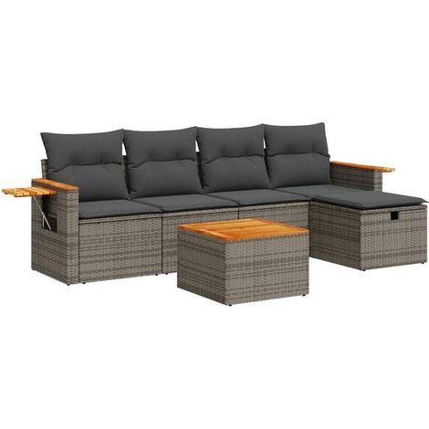 Ensemble de Meubles de Jardin en Rotin 6 Pièces avec Coussins Gris (1/5)
