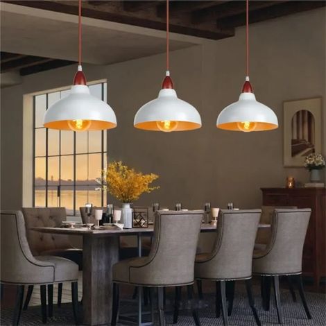 kawoo 3pcs Lampe Suspension Industrielle Vintage en Métal Blanc Lustre Retro Deisgne Edison pour Salon Chambre (1/4)