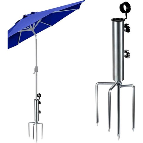 Pied de Parasol Plage Piquet Support Visser dans le sol Pelouse 4 Dents Ancrage Sechoir Parapluie, Terre à Spirale, Acier, Mobile, Petit, Robuste, Léger, Anti-vent, l'extérieur, Jardin, Terrasse (1/5)