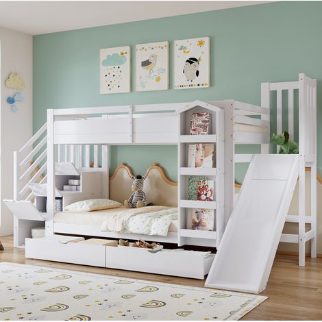 cama litera infantil con almacenaje y tobogán OKMYHOME (1/5)