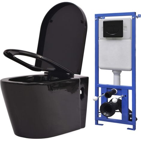 Inodoro de pared con cisterna oculta cerámica negro vidaXL (1/5)