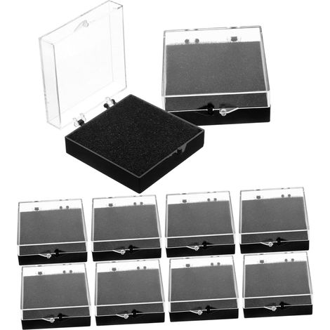 Boîte de Rangement pour Badges en Plastique Noir avec Éponge, Lot de 10 Pièces, Boîte de Présentation Minimaliste pour Organiser Petits Objets (1/5)