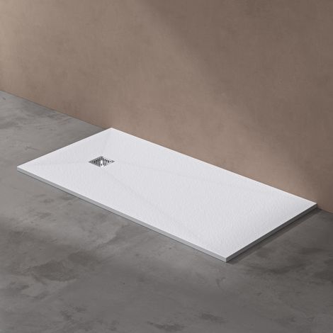 doporro Receveur de Douche à Carreler à Poser en Solid Surface Bac à Douche Rectangulaire Antiglisse Blanc avec Bonde AL06 Design Geoma09 90x160x3cm (1/5)
