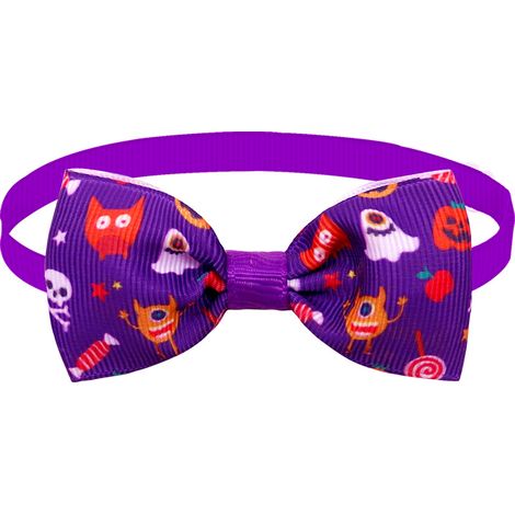 Nœuds papillon pour animaux de compagnie d'Halloween, colliers réglables pour animaux de compagnie d'Halloween 2 pièces（Monstre de bonbons violet） (1/5)