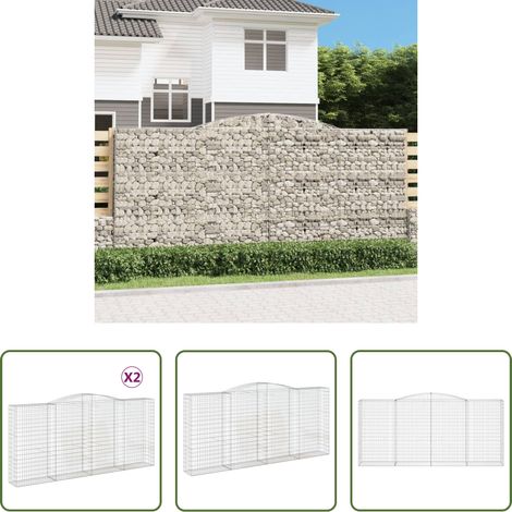 Schalldämmung - Gabionen mit Hochbogen 2 Stk. 400x50x180/200cm Verzinktes Eisen (1/5)