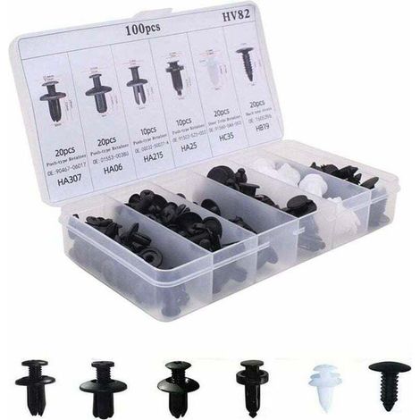 100pcs Rivets Plastiques Clips Fixation Universel pour Auto Voitures Panneaux de Portes- (1/4)
