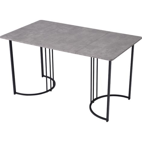 Table à manger rectangulaire 140 x 80 cm avec plateau effet marbre et pieds en métal réglables, gris (1/5)