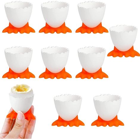9 tasses à œufs design en forme d'œuf pour œufs à la coque - Parfaites pour petit-déjeuner et brunch (blanc) (1/5)