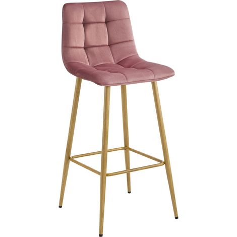 Sgabello Arceto in Velluto Rosa Antico e Gambe Rovere (1/5)