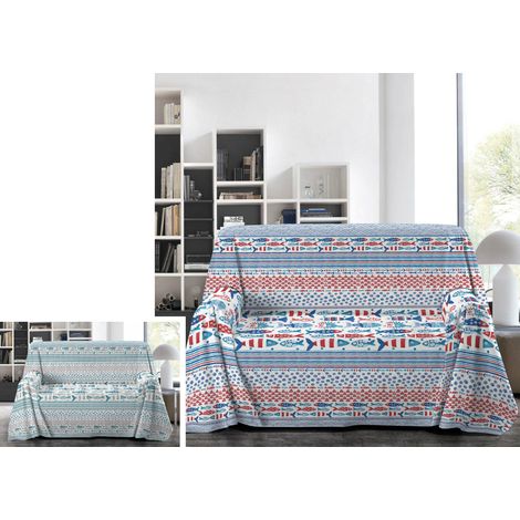 Telo Arredo Granfoulard Copritutto 100% Cotone Copriletto Multiuso Pescetti OB, misura1 PiazzacoloreVerde (1/4)