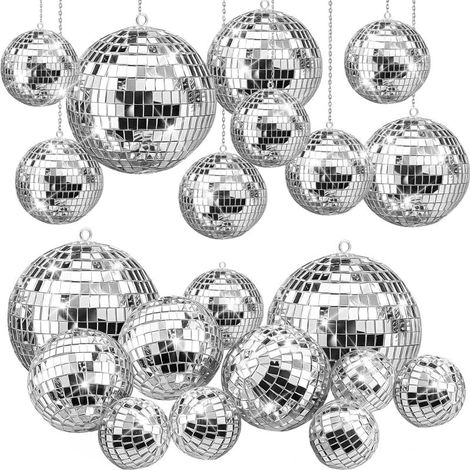Juego de 20 adornos de bolas de discoteca con cables (incluye un adorno para pastel) para árboles de Navidad, bodas, carnavales, fiestas de cumpleaños, escenarios de discoteca e iluminación, color pla (1/5)