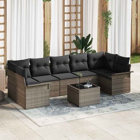 vidaXL Gartensofa-set mit Kissen mit Speicher 8 pcs Grau Poly-Rattan (1/5)