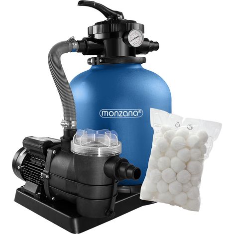 MONZANA® Sistema di filtraggio a Sabbia a 7 vie 13.200L/h fino a 58.000L con Prefiltro e Serbatoio XXL incl. sfere filtranti Filter Balls adattatore 2in1 Ø32-38mm