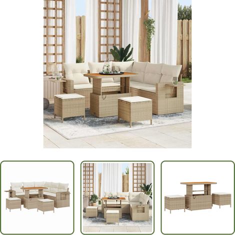 Terrassensofa - Gartensofa-set mit Kissen 8 pcs Beige Poly-Rattan (1/5)