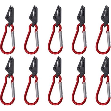 Kaelt - Clip pour voile d'ombrage, clip pour bâche, 10 pinces crocodiles noires, 10 mousquetons rouges (1/4)