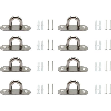 8pcs Screw-on Wall Hooks Ceiling Hook Ring Fastener Stainless Steel Wall Hook Bracket Screw Plate with Ring Eyelet Hooks Eye Plate with Screws for Hammocks, Sports Equipment (1/5)