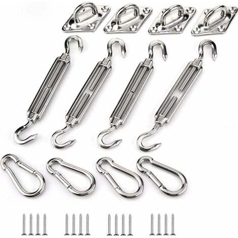 Kit de Fixation pour Voile D'ombrage, Acier Inoxydable Soleil Voile D'ombrage Kit de Fixation pour Triangle et Carré, Rectangle, du Soleil Voile D'ombrage Accessoires de Fixation M8 (1/4)