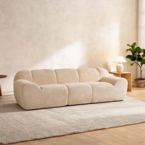 Canapé beige en chenille polyester 233 x 91 x 61 cm (1/5)