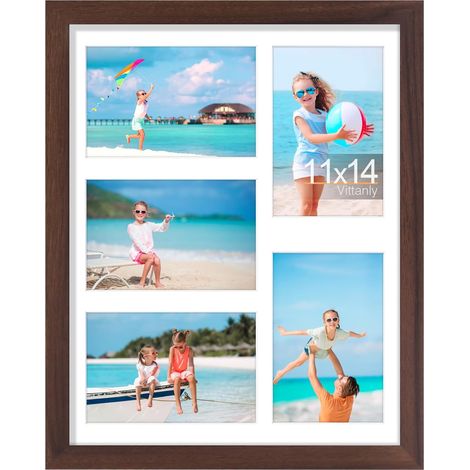 Cadre photo collage pour photos avec passe-partout décoration murale paquet 11 x 14 pouces 4 x 6 pouces 5 1 Marron (1/5)