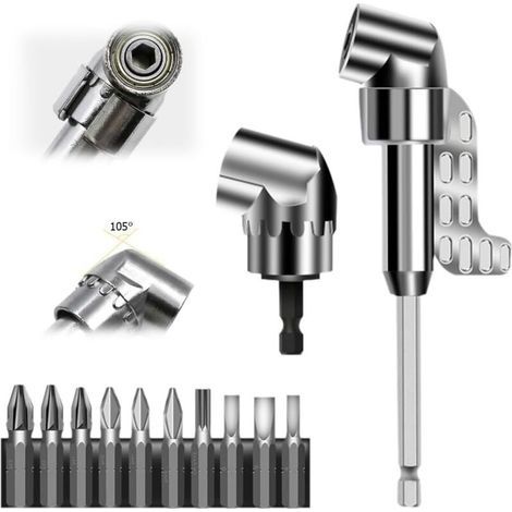 [JAMAIS UTILISÉ] Renvoi d'Angle Visseuse Kit, 2025 Nouveau modèle Tête de tournevis incurvée multifonction, Embout Visseuse Axe hexagonal de 1/4 pouce Pour garages, travailleurs de la constructionf (L (1/4)