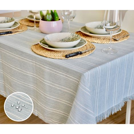 Nappe Rectangulaire Anti Tache Revêtement Resinee avec Fonction Déperlente Tissu en Coton Doux Cuisine Salle à Manger Salon Jardin 150 x 150 cm Bleu Turquoise (1/5)