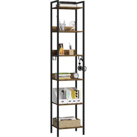 Étagère de rangement industrielle 6 niveaux, forme échelle, 40x30x187 cm, chêne foncé et noir (1/5)