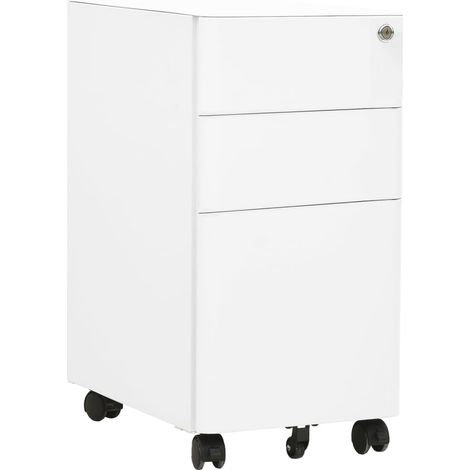 Cajonera mueble de oficina con ruedas 3 cajones 30 x 45 x 59 cm en acero blanco DEC024570