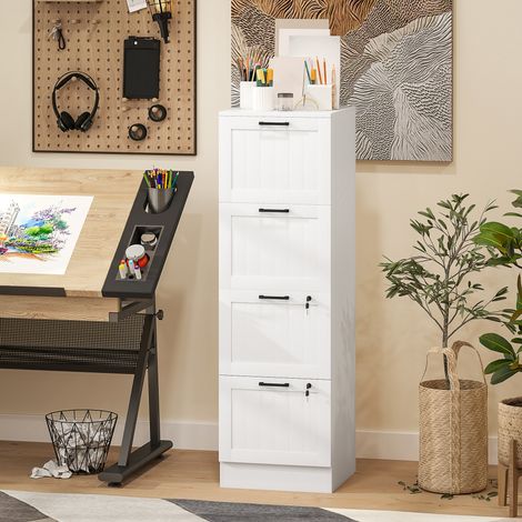 Aktenschrank mit 4 Schubladen, abschließbar, für A4- und Letter-Ordner, 40 x 40 x 131 cm, Weiß (1/5)