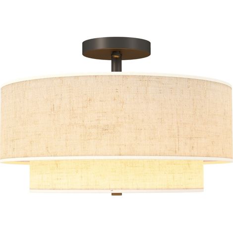 Lámpara de techo colgante de doble pantalla en efecto lino, blanco crema (1/5)
