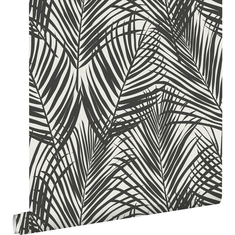 papier peint feuilles de palmier noir et blanc - ESTAhome (1/5)