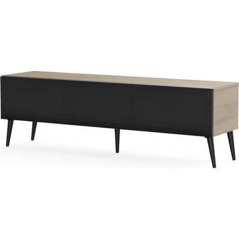 Meuble TV tissu acoustique noir et bois clair Umea 160 cm (1/5)