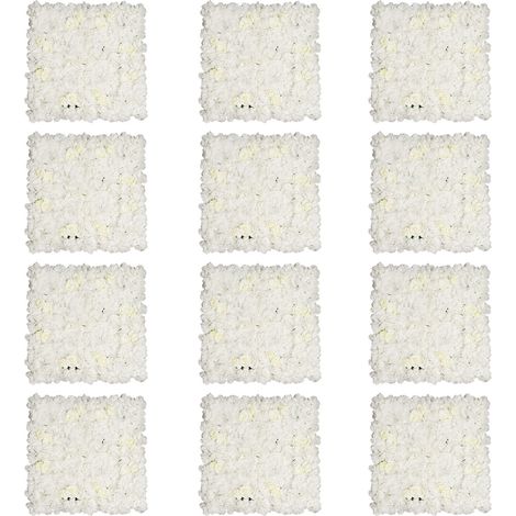 Lot de 12 panneaux muraux de fleurs artificielles, mur de fleurs en soie, décoration murale florale, fond photo pour mariage, fête, baptême, cérémonie et événement - 42 x 42 cm, blanc (1/5)