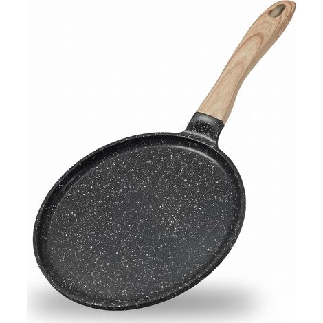 Poêle à Crêpes 24 cm, Poêle à Crêpe Antiadhésive Effet Granit, Poêle Induction Tous Feux, Poignée Confortable et Ergonomique, Crêpière pour Pancakes, Galettes et Tortillas, Sans PFOA, Gris